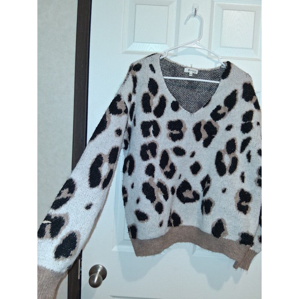 Miracle USA Tan Beige Animal Print Sweater Womens S/M